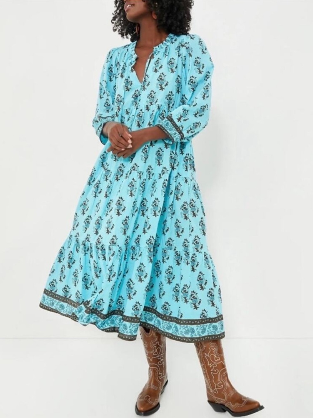 Tuckernuck Turquoise Floral Tiered Maxi Dress